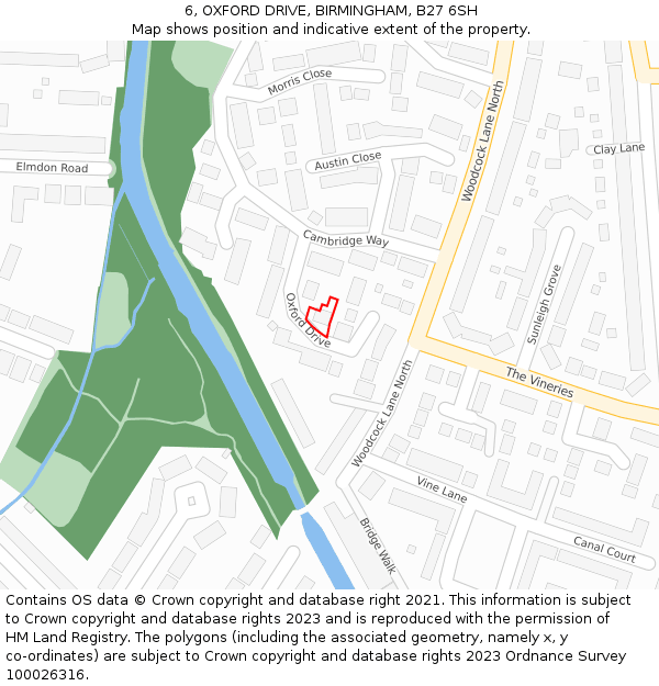 6, OXFORD DRIVE, BIRMINGHAM, B27 6SH: Location map and indicative extent of plot