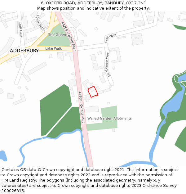 6, OXFORD ROAD, ADDERBURY, BANBURY, OX17 3NF: Location map and indicative extent of plot