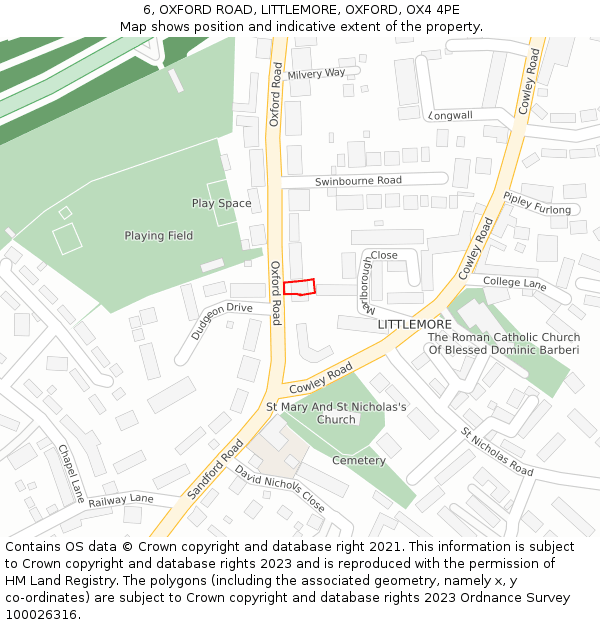 6, OXFORD ROAD, LITTLEMORE, OXFORD, OX4 4PE: Location map and indicative extent of plot