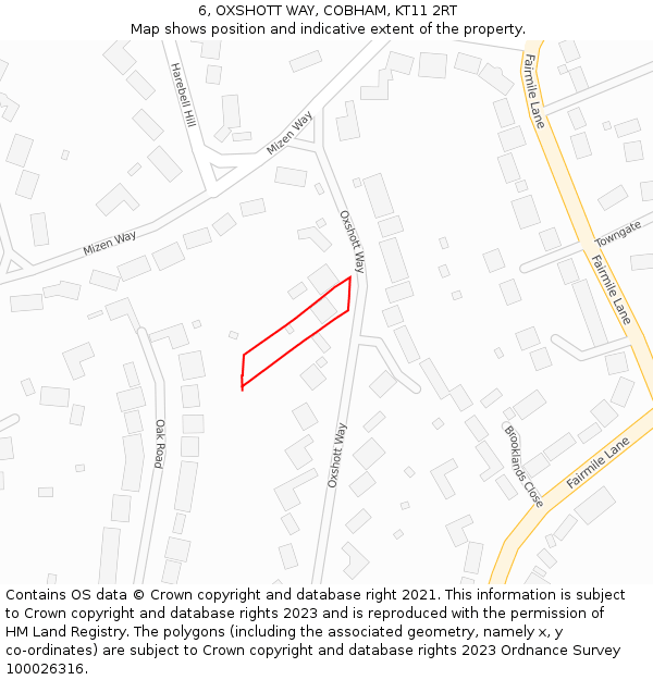 6, OXSHOTT WAY, COBHAM, KT11 2RT: Location map and indicative extent of plot
