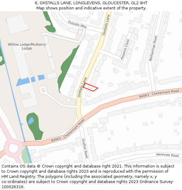 6, OXSTALLS LANE, LONGLEVENS, GLOUCESTER, GL2 9HT: Location map and indicative extent of plot
