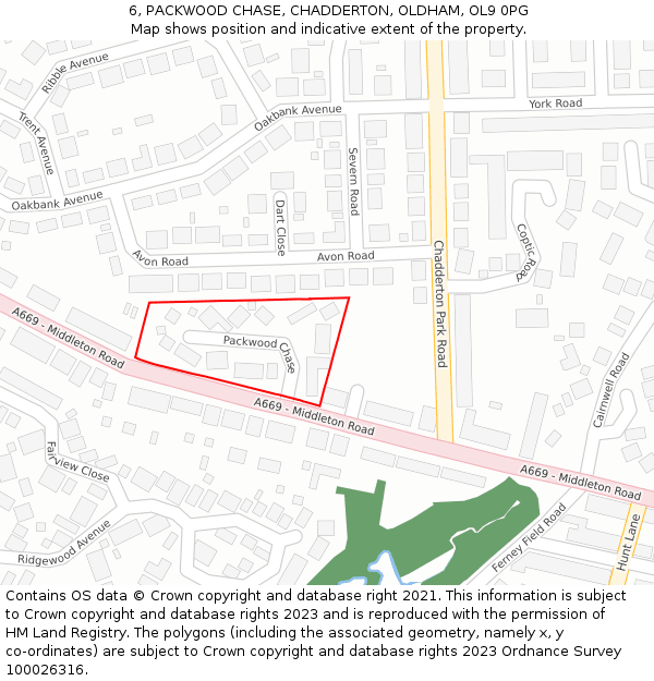 6, PACKWOOD CHASE, CHADDERTON, OLDHAM, OL9 0PG: Location map and indicative extent of plot
