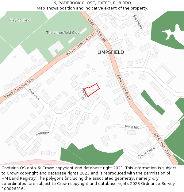 6, PADBROOK CLOSE, OXTED, RH8 0DQ: Location map and indicative extent of plot