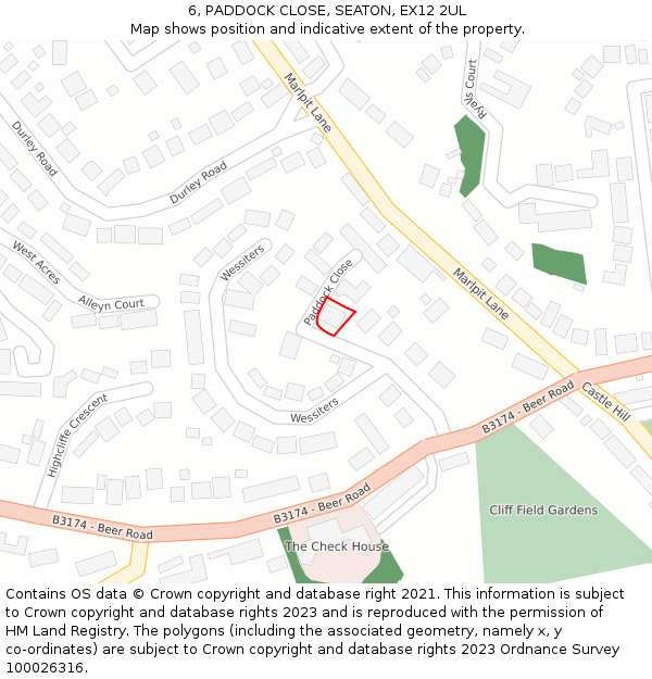 6, PADDOCK CLOSE, SEATON, EX12 2UL: Location map and indicative extent of plot