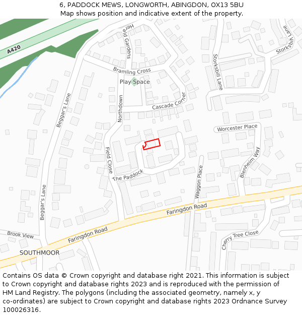 6, PADDOCK MEWS, LONGWORTH, ABINGDON, OX13 5BU: Location map and indicative extent of plot