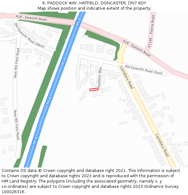 6, PADDOCK WAY, HATFIELD, DONCASTER, DN7 6DY: Location map and indicative extent of plot