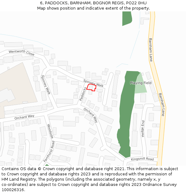 6, PADDOCKS, BARNHAM, BOGNOR REGIS, PO22 0HU: Location map and indicative extent of plot