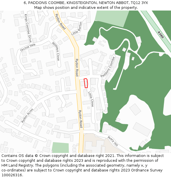 6, PADDONS COOMBE, KINGSTEIGNTON, NEWTON ABBOT, TQ12 3YX: Location map and indicative extent of plot