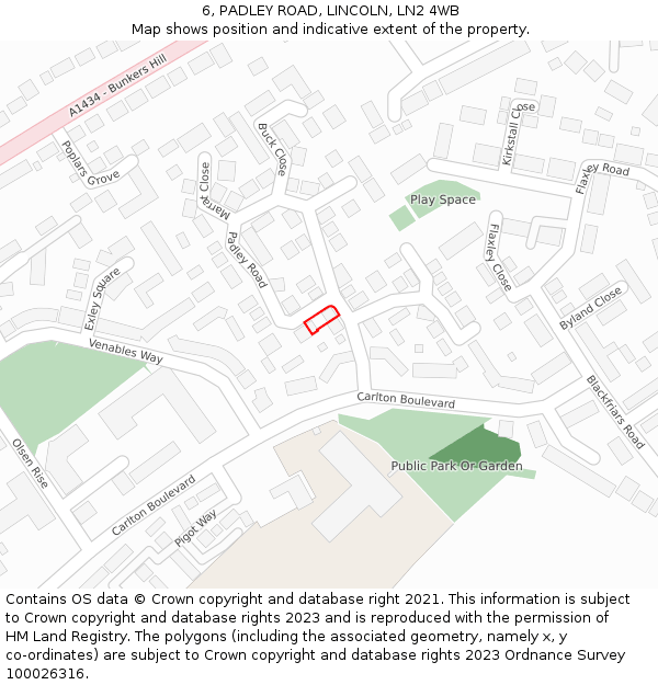 6, PADLEY ROAD, LINCOLN, LN2 4WB: Location map and indicative extent of plot