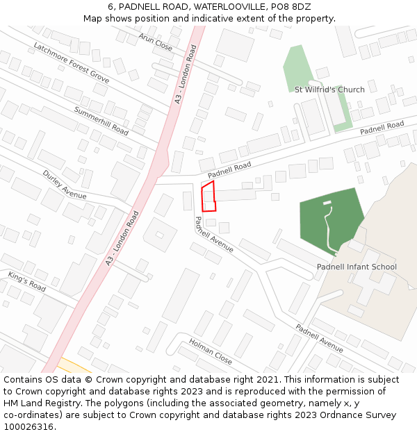 6, PADNELL ROAD, WATERLOOVILLE, PO8 8DZ: Location map and indicative extent of plot