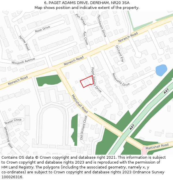 6, PAGET ADAMS DRIVE, DEREHAM, NR20 3SA: Location map and indicative extent of plot