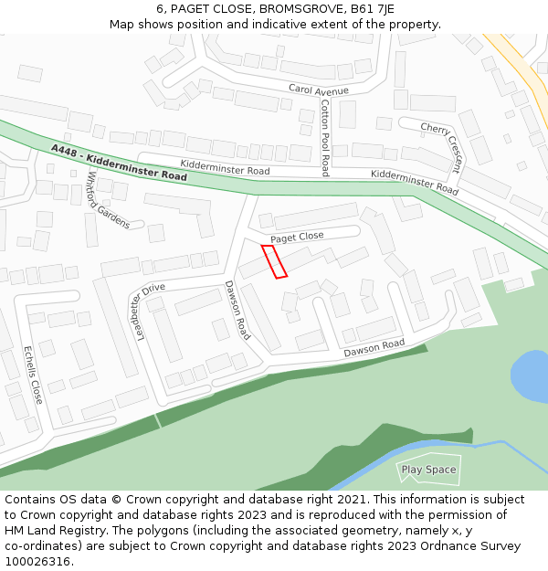 6, PAGET CLOSE, BROMSGROVE, B61 7JE: Location map and indicative extent of plot