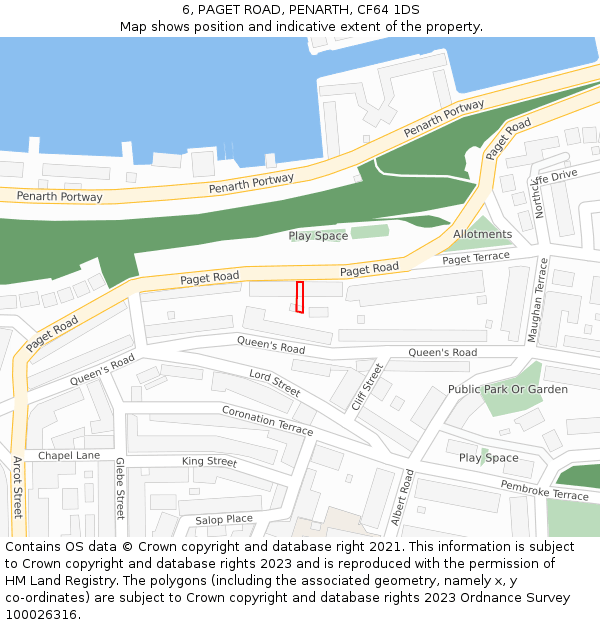 6, PAGET ROAD, PENARTH, CF64 1DS: Location map and indicative extent of plot