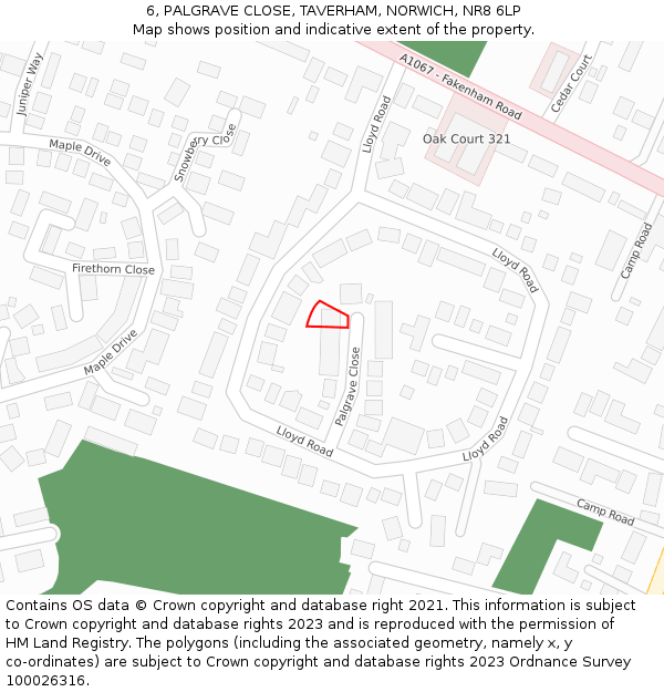 6, PALGRAVE CLOSE, TAVERHAM, NORWICH, NR8 6LP: Location map and indicative extent of plot