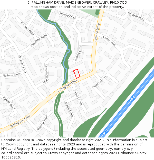 6, PALLINGHAM DRIVE, MAIDENBOWER, CRAWLEY, RH10 7QD: Location map and indicative extent of plot