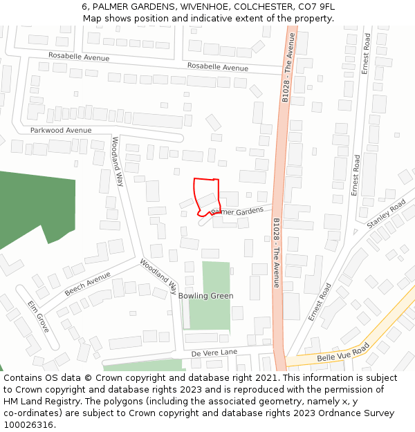 6, PALMER GARDENS, WIVENHOE, COLCHESTER, CO7 9FL: Location map and indicative extent of plot