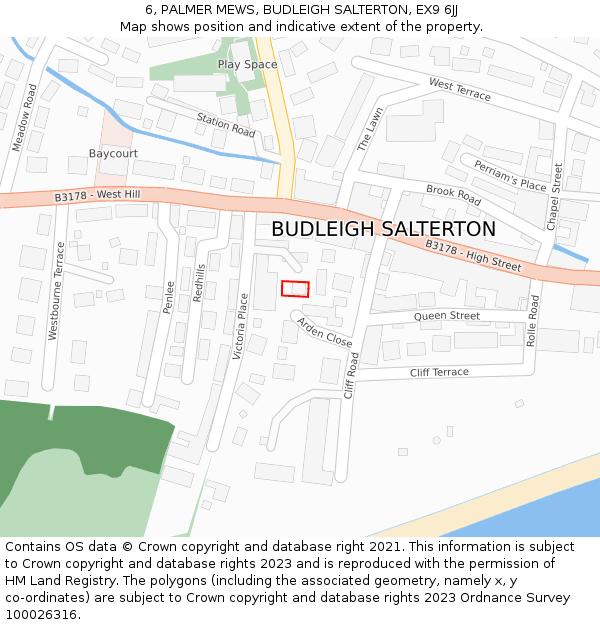 6, PALMER MEWS, BUDLEIGH SALTERTON, EX9 6JJ: Location map and indicative extent of plot