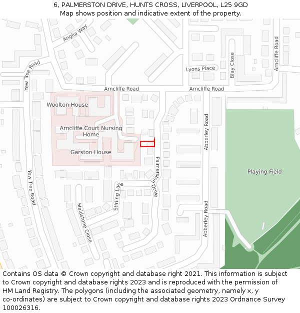 6, PALMERSTON DRIVE, HUNTS CROSS, LIVERPOOL, L25 9GD: Location map and indicative extent of plot