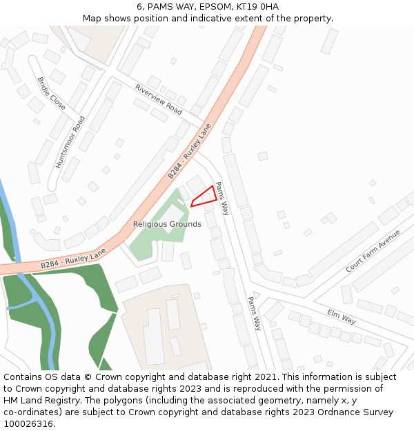6, PAMS WAY, EPSOM, KT19 0HA: Location map and indicative extent of plot