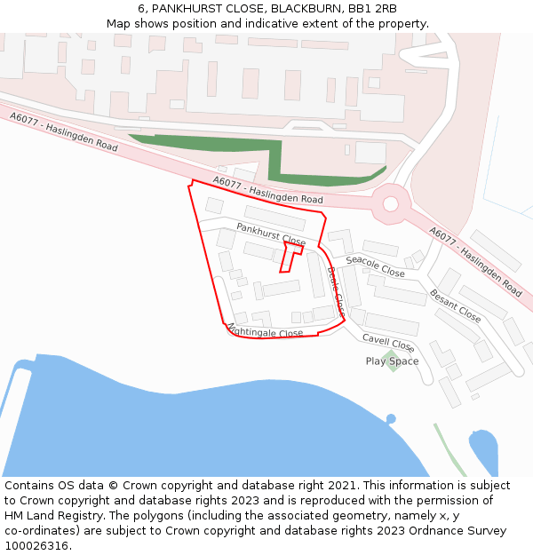 6, PANKHURST CLOSE, BLACKBURN, BB1 2RB: Location map and indicative extent of plot