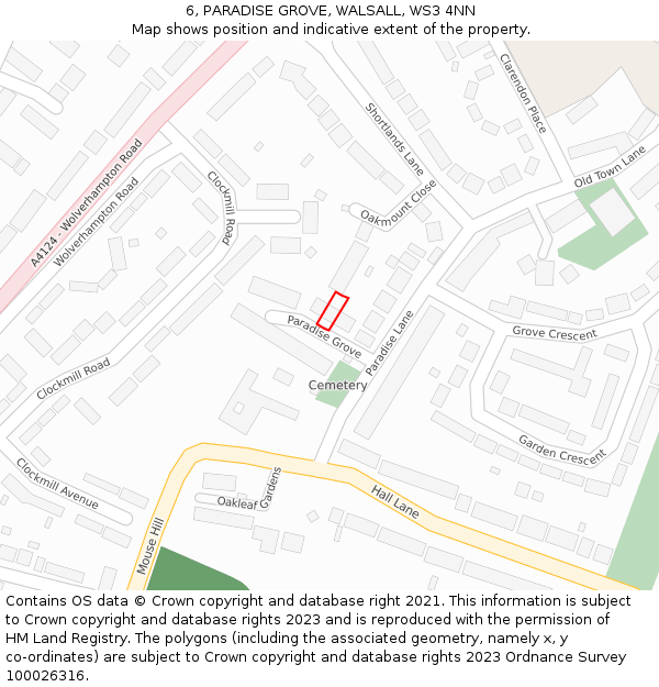 6, PARADISE GROVE, WALSALL, WS3 4NN: Location map and indicative extent of plot