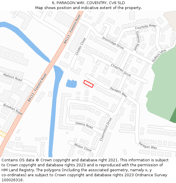 6, PARAGON WAY, COVENTRY, CV6 5LD: Location map and indicative extent of plot