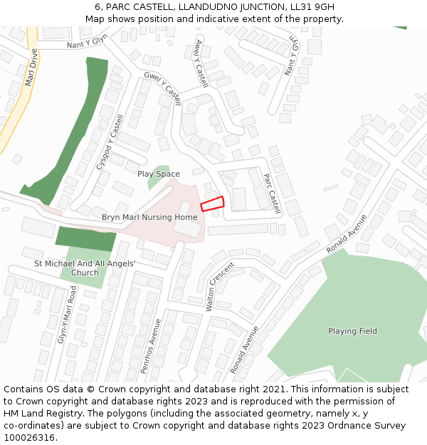 6, PARC CASTELL, LLANDUDNO JUNCTION, LL31 9GH: Location map and indicative extent of plot