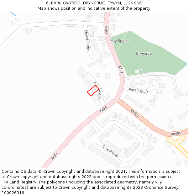 6, PARC GWYRDD, BRYNCRUG, TYWYN, LL36 9NS: Location map and indicative extent of plot