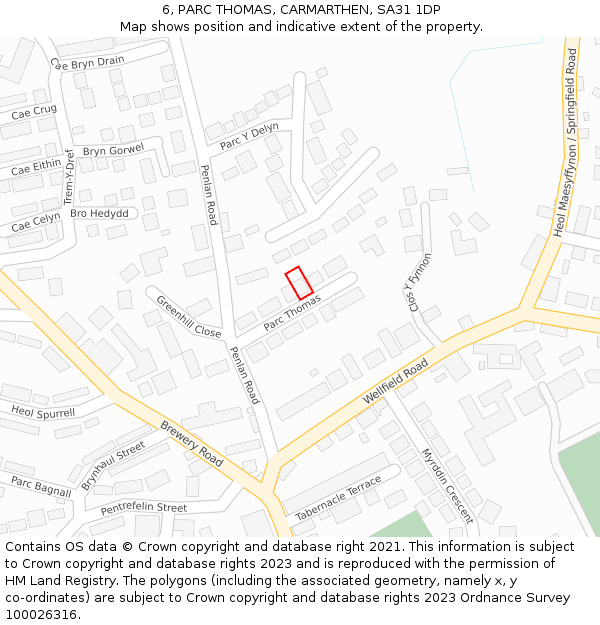 6, PARC THOMAS, CARMARTHEN, SA31 1DP: Location map and indicative extent of plot