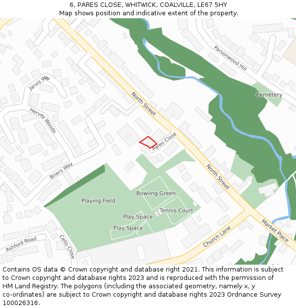 6, PARES CLOSE, WHITWICK, COALVILLE, LE67 5HY: Location map and indicative extent of plot
