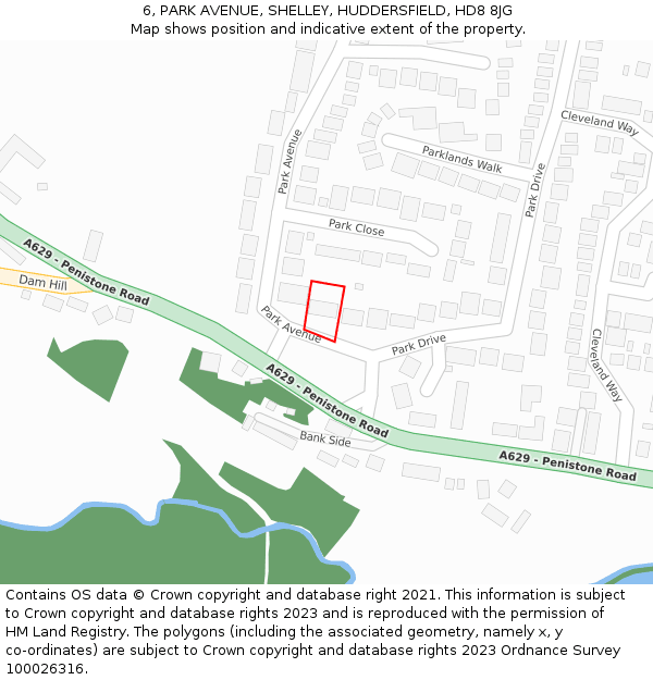 6, PARK AVENUE, SHELLEY, HUDDERSFIELD, HD8 8JG: Location map and indicative extent of plot