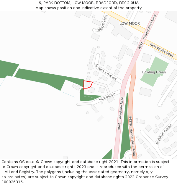6, PARK BOTTOM, LOW MOOR, BRADFORD, BD12 0UA: Location map and indicative extent of plot
