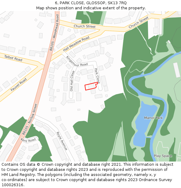 6, PARK CLOSE, GLOSSOP, SK13 7RQ: Location map and indicative extent of plot