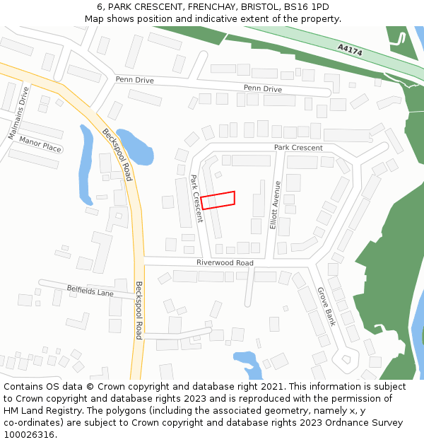 6, PARK CRESCENT, FRENCHAY, BRISTOL, BS16 1PD: Location map and indicative extent of plot