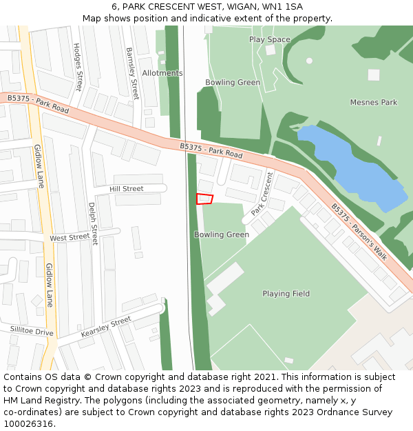 6, PARK CRESCENT WEST, WIGAN, WN1 1SA: Location map and indicative extent of plot