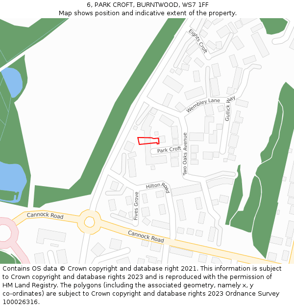 6, PARK CROFT, BURNTWOOD, WS7 1FF: Location map and indicative extent of plot