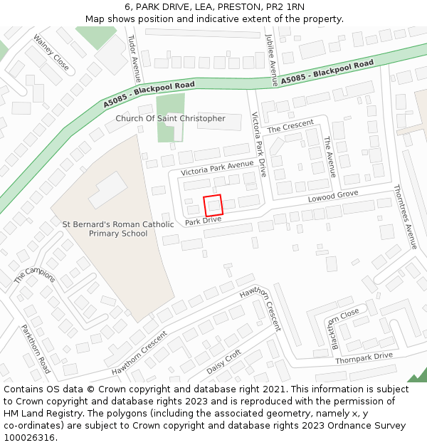 6, PARK DRIVE, LEA, PRESTON, PR2 1RN: Location map and indicative extent of plot