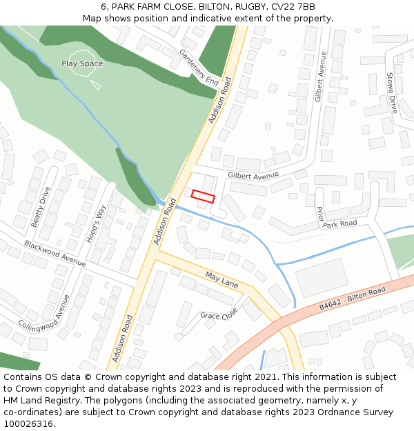 6, PARK FARM CLOSE, BILTON, RUGBY, CV22 7BB: Location map and indicative extent of plot
