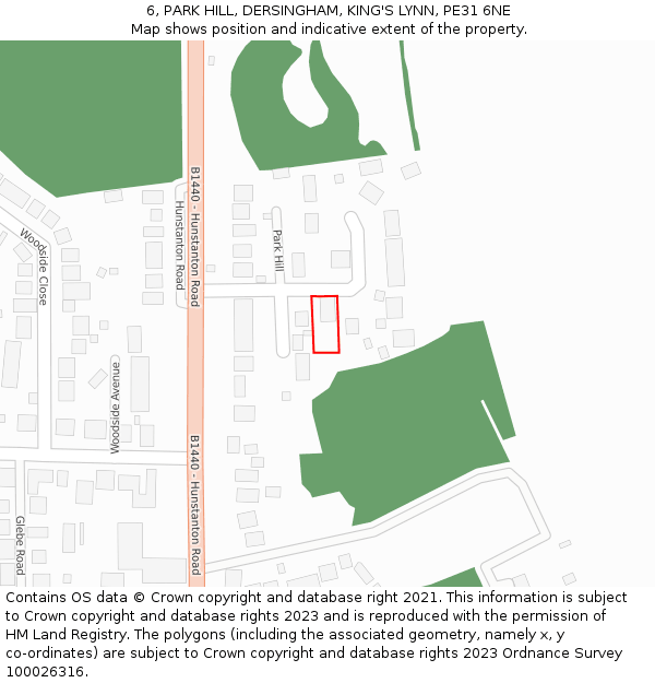 6, PARK HILL, DERSINGHAM, KING'S LYNN, PE31 6NE: Location map and indicative extent of plot