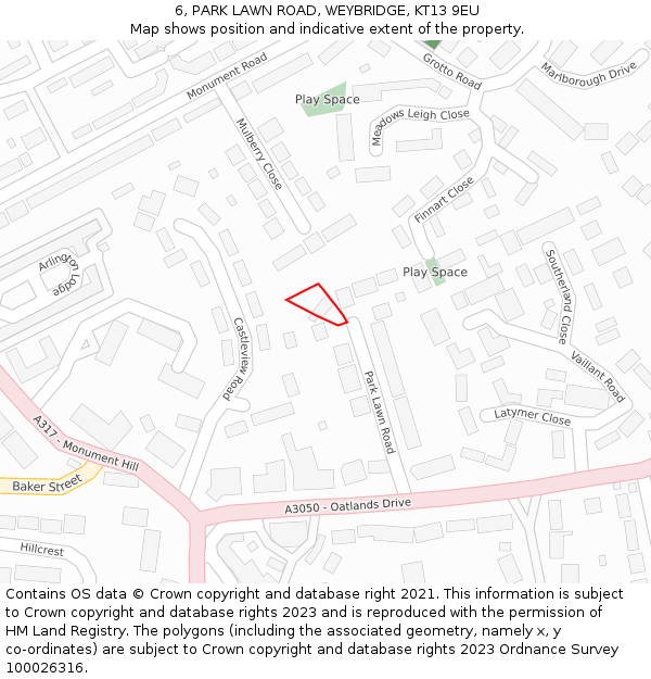 6, PARK LAWN ROAD, WEYBRIDGE, KT13 9EU: Location map and indicative extent of plot