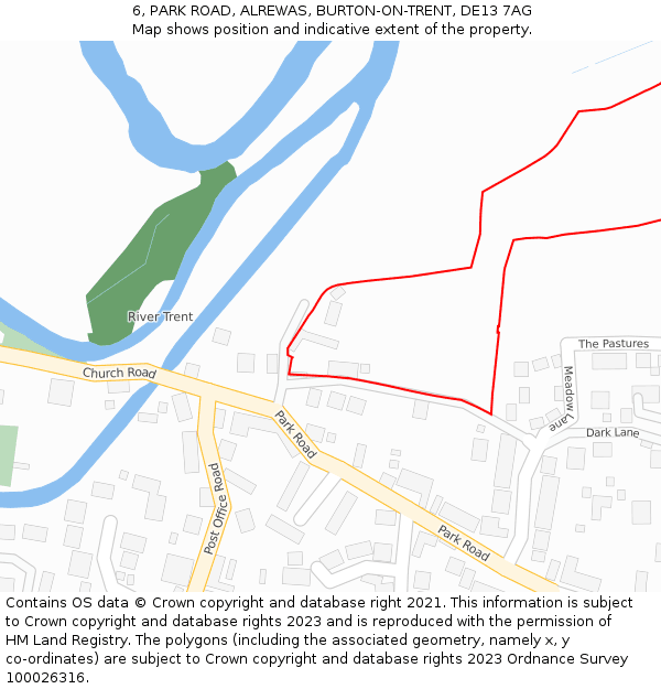 6, PARK ROAD, ALREWAS, BURTON-ON-TRENT, DE13 7AG: Location map and indicative extent of plot