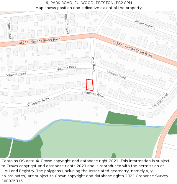 6, PARK ROAD, FULWOOD, PRESTON, PR2 8PN: Location map and indicative extent of plot