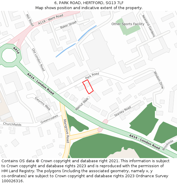 6, PARK ROAD, HERTFORD, SG13 7LF: Location map and indicative extent of plot