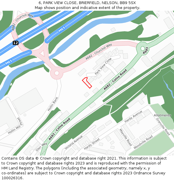 6, PARK VIEW CLOSE, BRIERFIELD, NELSON, BB9 5SX: Location map and indicative extent of plot