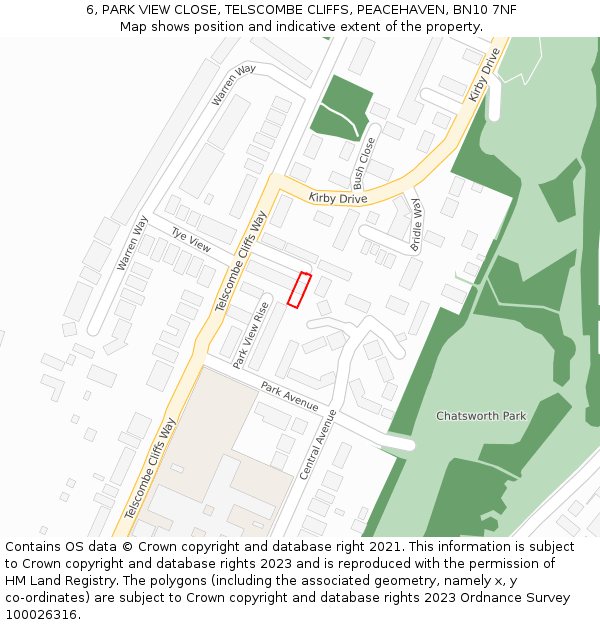 6, PARK VIEW CLOSE, TELSCOMBE CLIFFS, PEACEHAVEN, BN10 7NF: Location map and indicative extent of plot