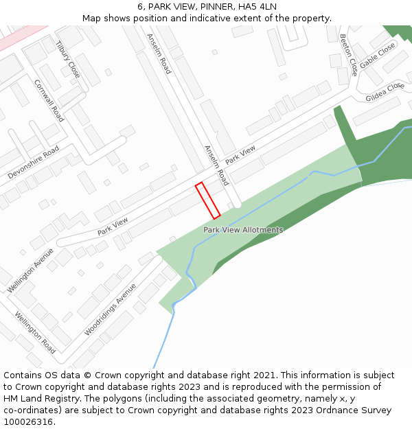 6, PARK VIEW, PINNER, HA5 4LN: Location map and indicative extent of plot