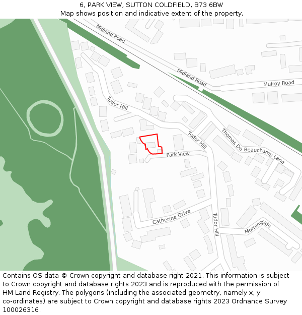 6, PARK VIEW, SUTTON COLDFIELD, B73 6BW: Location map and indicative extent of plot