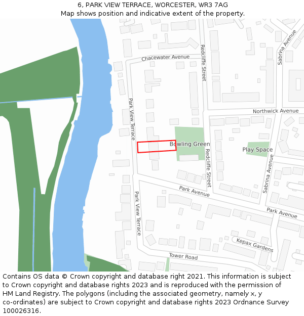 6, PARK VIEW TERRACE, WORCESTER, WR3 7AG: Location map and indicative extent of plot