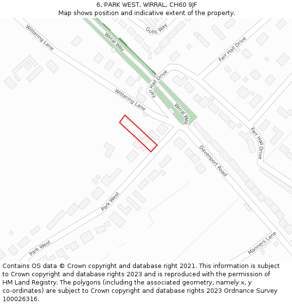 6, PARK WEST, WIRRAL, CH60 9JF: Location map and indicative extent of plot