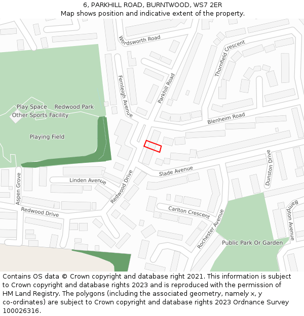 6, PARKHILL ROAD, BURNTWOOD, WS7 2ER: Location map and indicative extent of plot